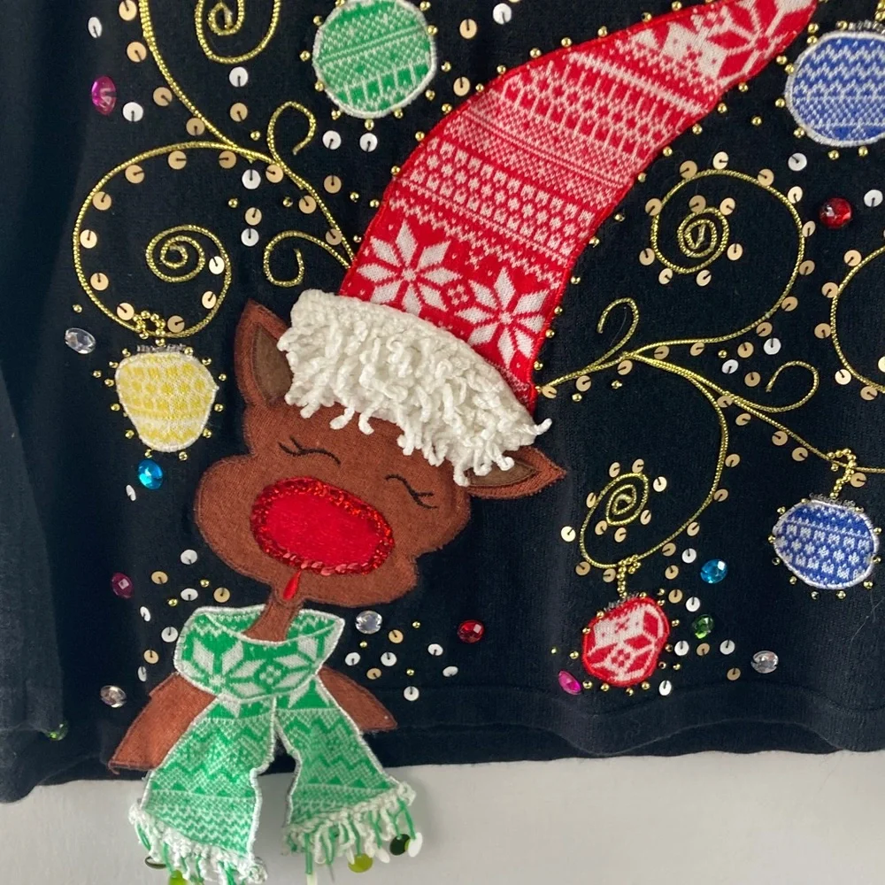 Berek Black Sweater with Festive Embellishments size Medium - Picture 7 of 8